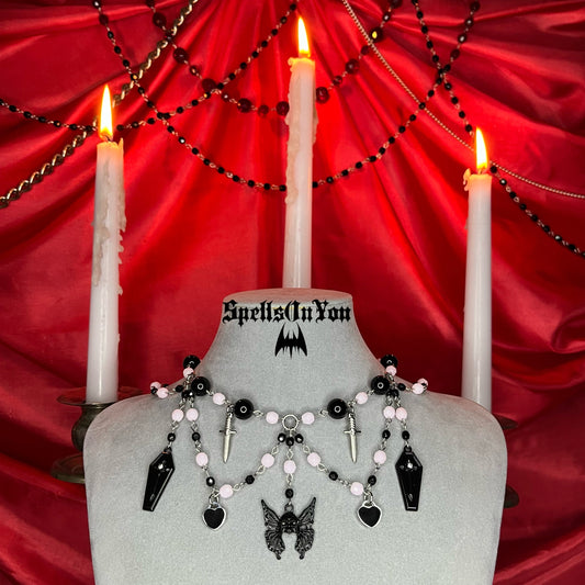 ⋆♱ ‘Belladonna’ Layered Necklace in Black and Pink♱⋆