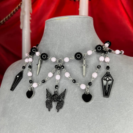 ⋆♱ ‘Belladonna’ Layered Necklace in Black and Pink♱⋆