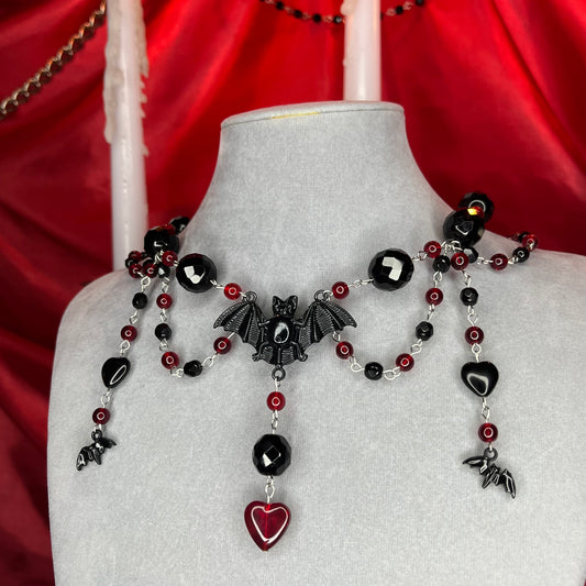 ⋆♱ ‘Baby Bat’ Layered Necklace in Black and Red ♱⋆