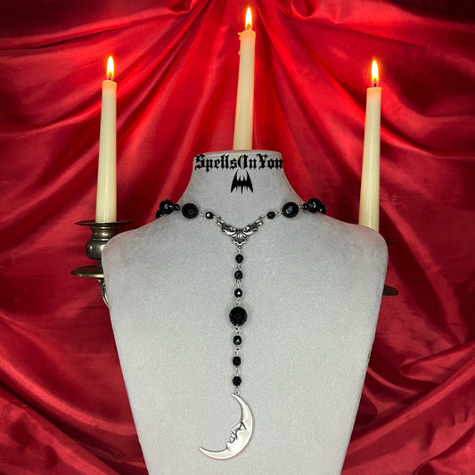 ⋆♱ ‘Luna Enamorada’ Long Rosary Necklace in Black ♱⋆