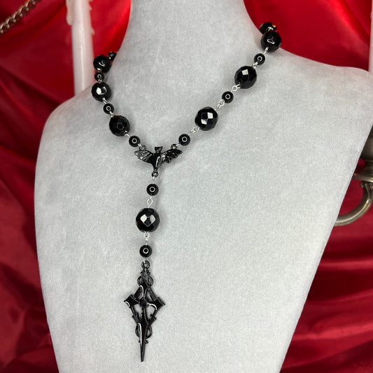 ⋆♱ ‘All Hail Me’ Mini Rosary Necklace in Black ♱⋆