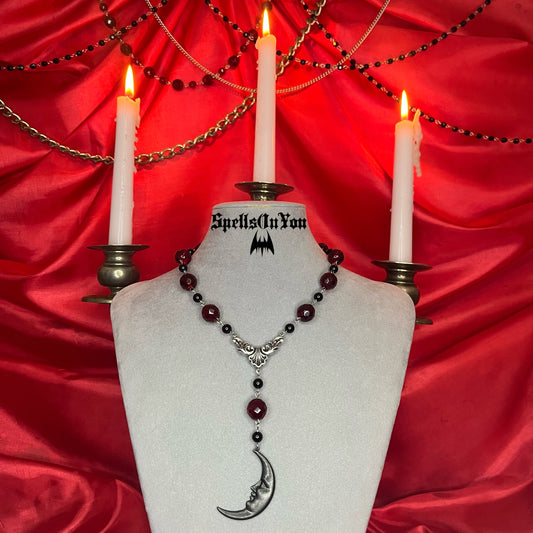 ⋆♱ ‘Luna Enamorada’ Mini Rosary Necklace in Black and Red ♱⋆