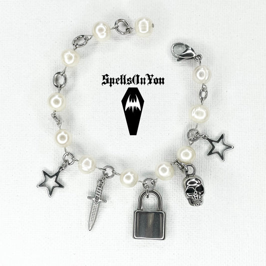 ⋆♱ New ‘Industrial’ Chunky Charm Bracelet in Pearl ♱⋆