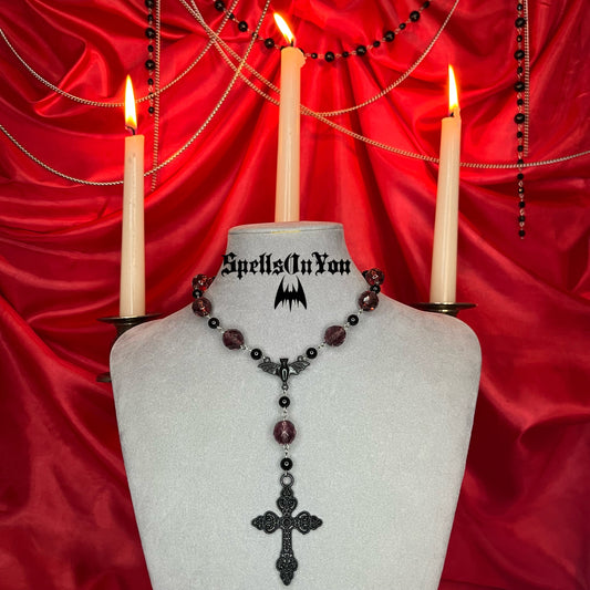 ⋆♱ ‘ Andromeda ‘ Mini Rosary Necklace In Black and Purple ♱⋆