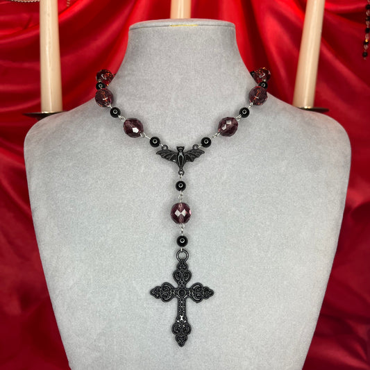 ⋆♱ ‘ Andromeda ‘ Mini Rosary Necklace In Black and Purple ♱⋆