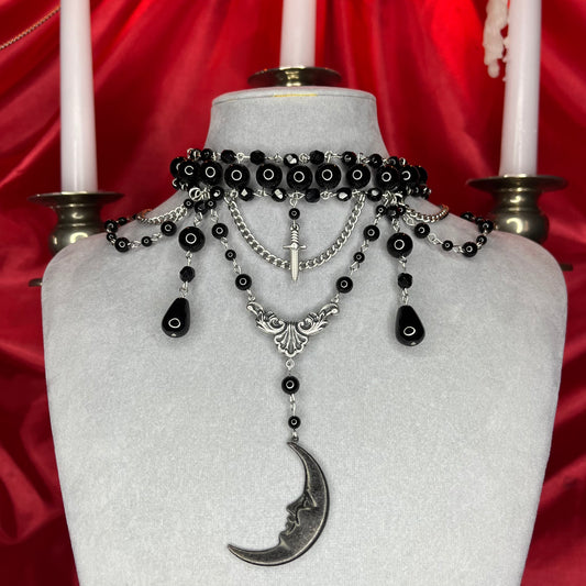 ⋆♱ ‘ Luna Enamorada ‘ Beaded Collar Layered Necklace In Black ♱⋆